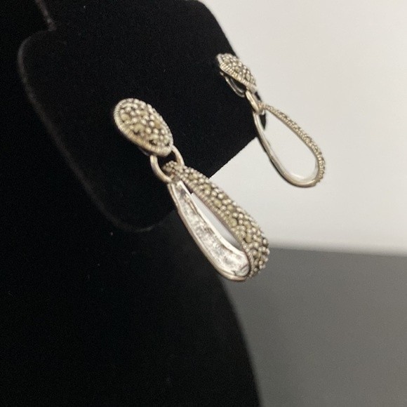 925 Sterling Silver Marcasite Dangle Earrings - Picture 4 of 8